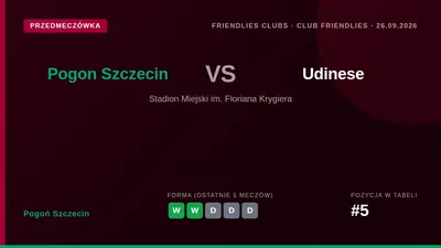 Pogoń Szczecin zagra towarzyski mecz z włoskim Udinese Calcio 26 września, a dochód z wydarzenia wesprze klubową legendę...